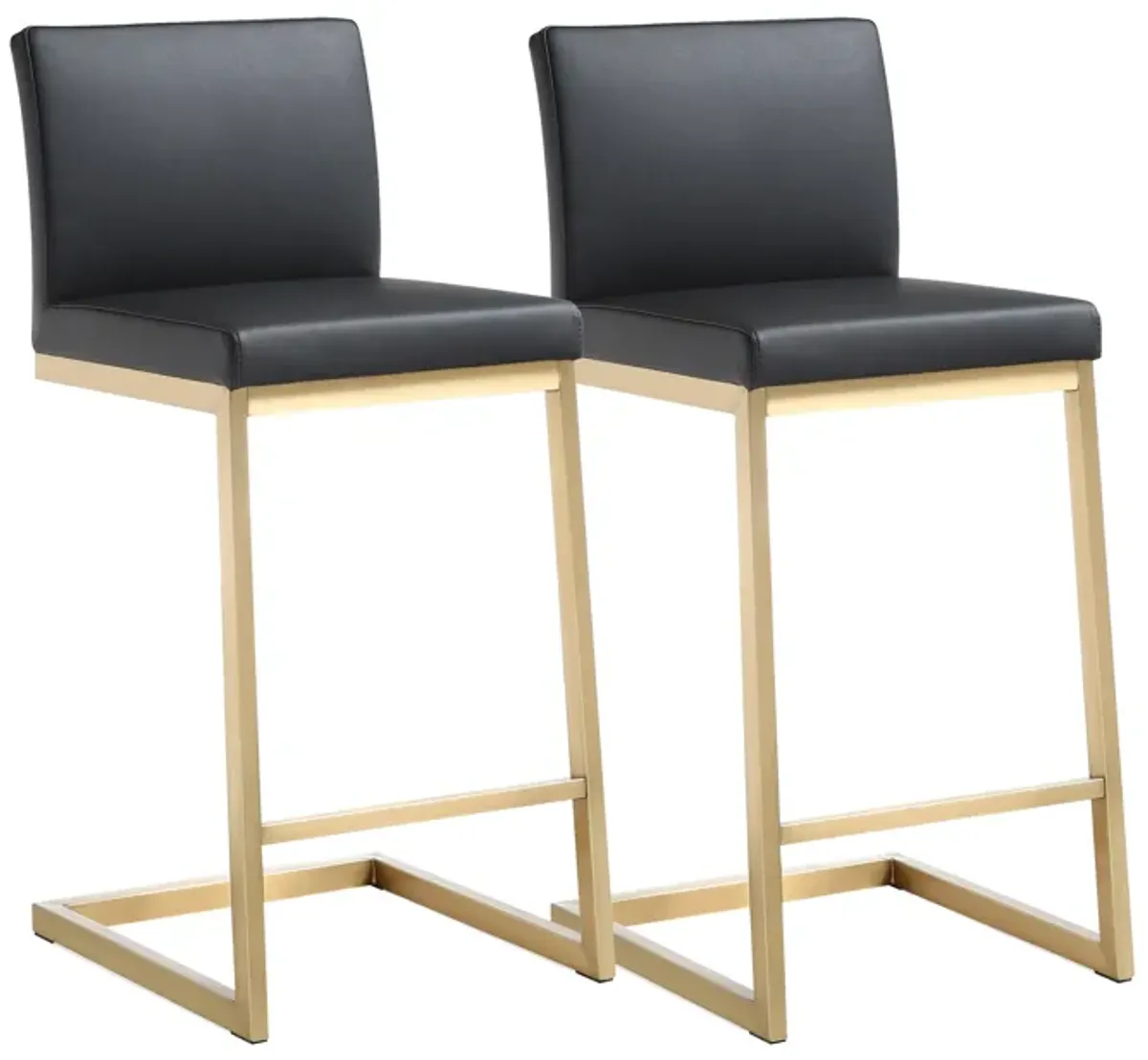 Parma Black Performance Vegan Leather and Gold Steel Counter Stool - Set of 2