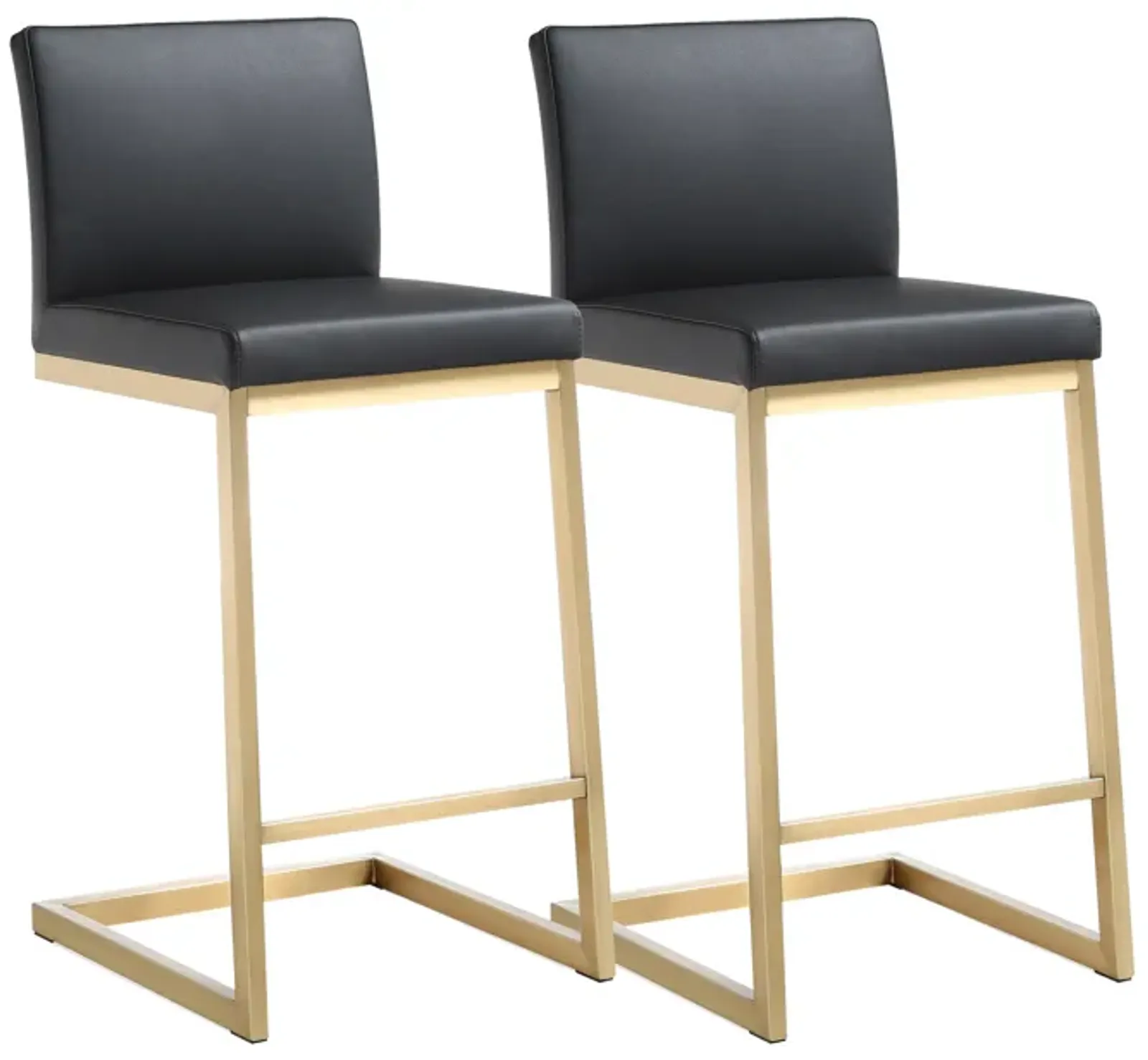 Parma Black Performance Vegan Leather and Gold Steel Counter Stool - Set of 2