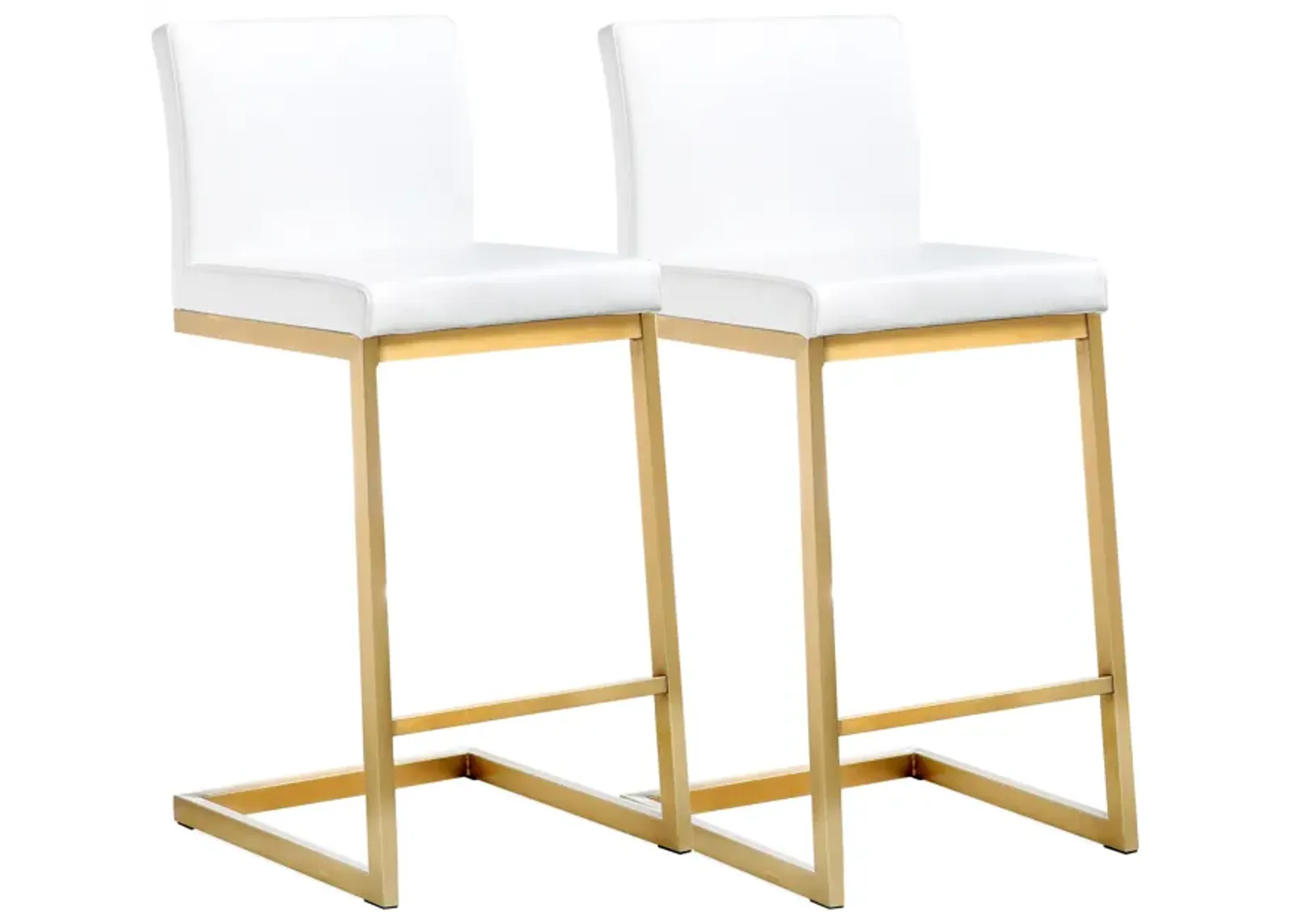 Parma White Performance Vegan Leather and Gold Steel Counter Stool - Set of 2