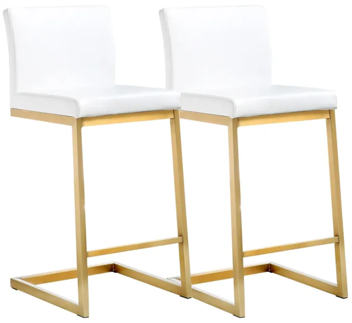 Parma White Performance Vegan Leather and Gold Steel Counter Stool - Set of 2