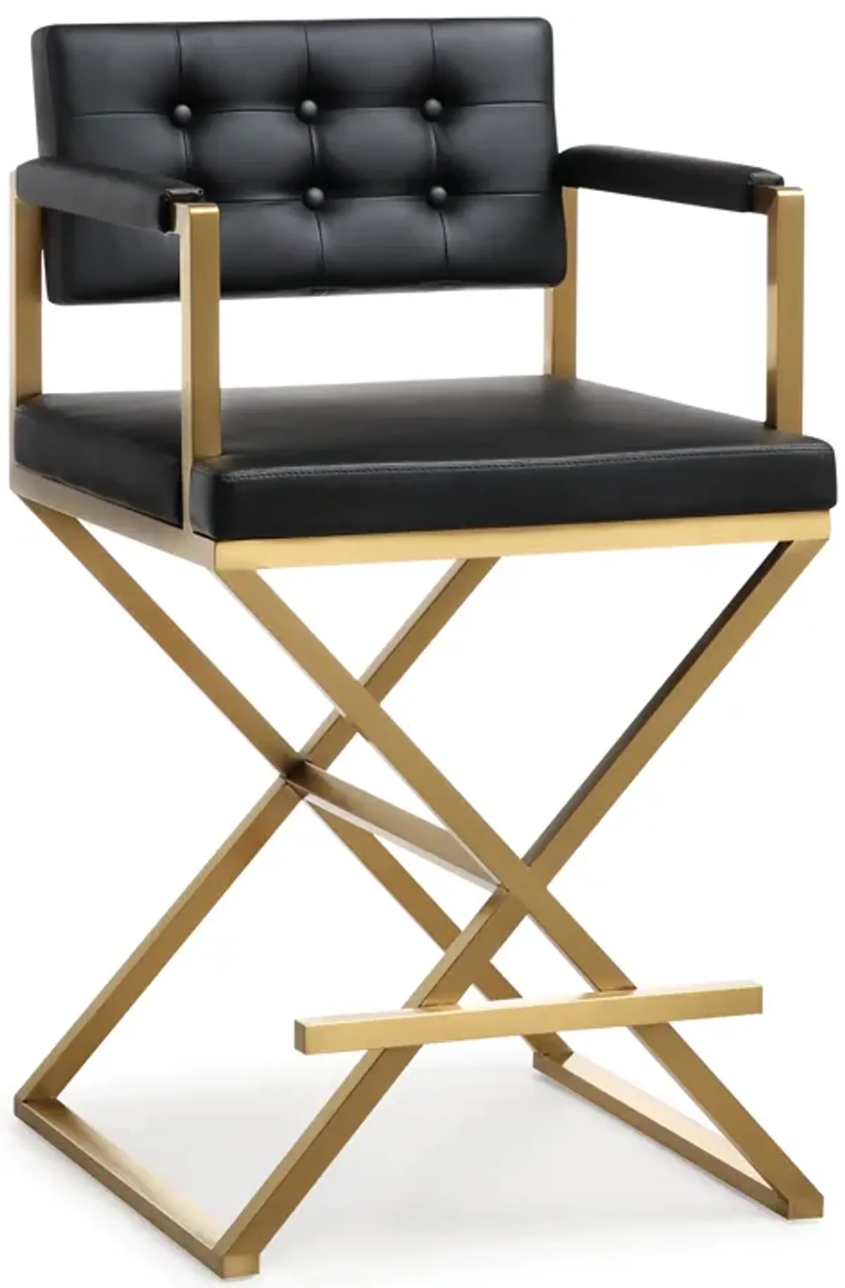 Director Black Performance Vegan Leather and Gold Steel Counter Stool