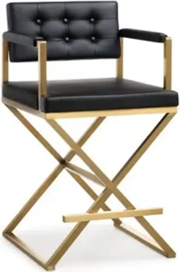 Director Black Performance Vegan Leather and Gold Steel Counter Stool