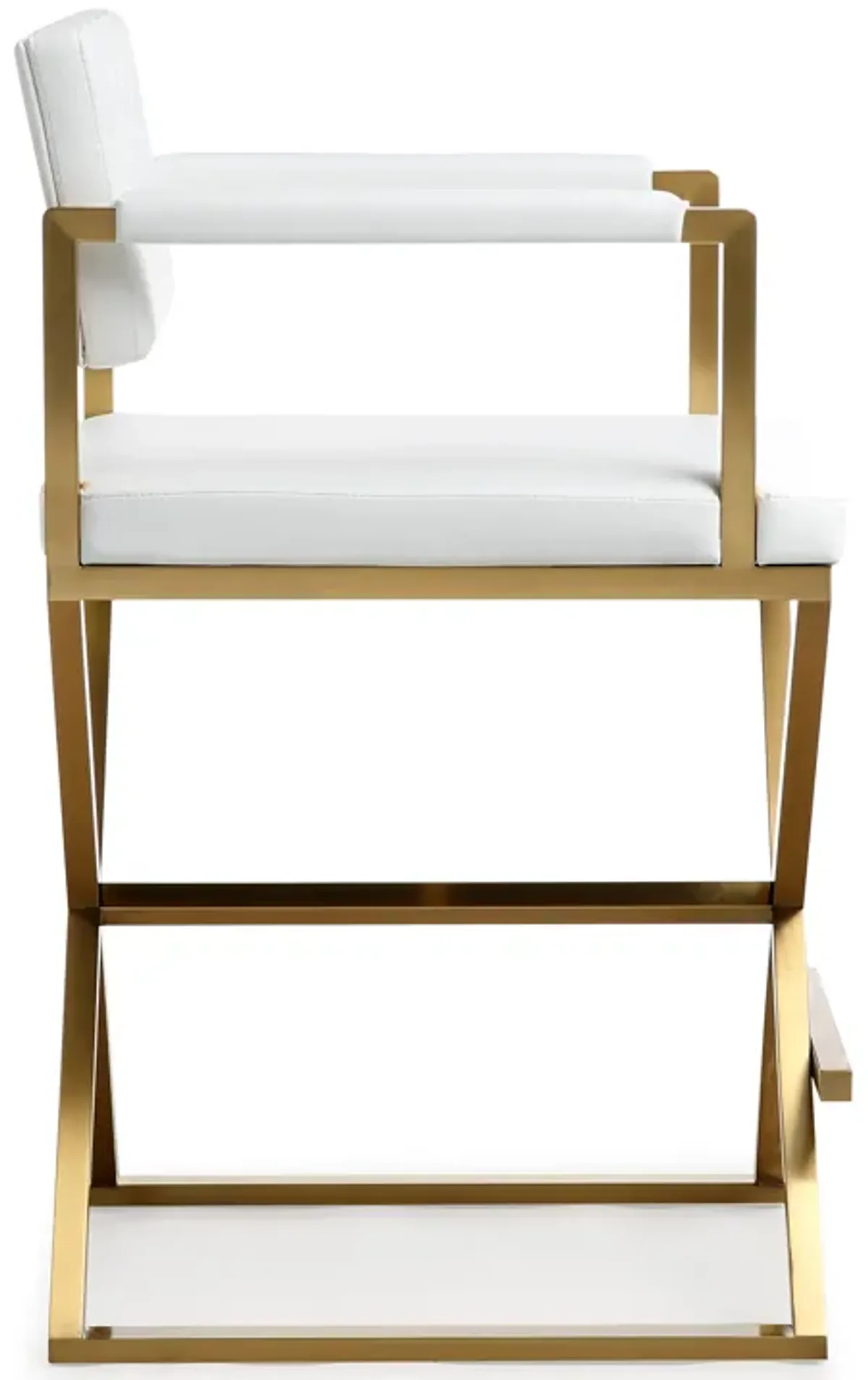 Director White Performance Vegan Leather and Gold Steel Counter Stool