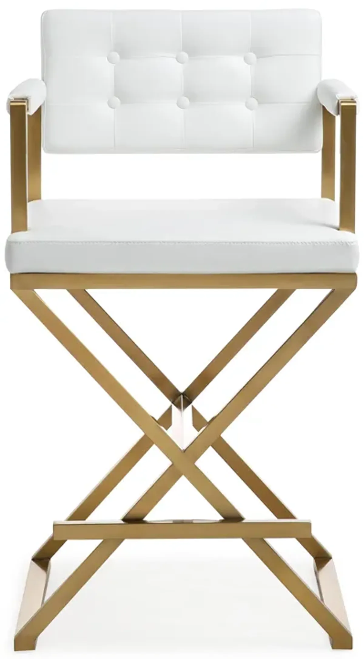 Director White Performance Vegan Leather and Gold Steel Counter Stool