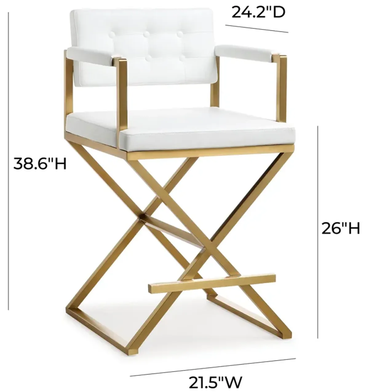 Director White Performance Vegan Leather and Gold Steel Counter Stool