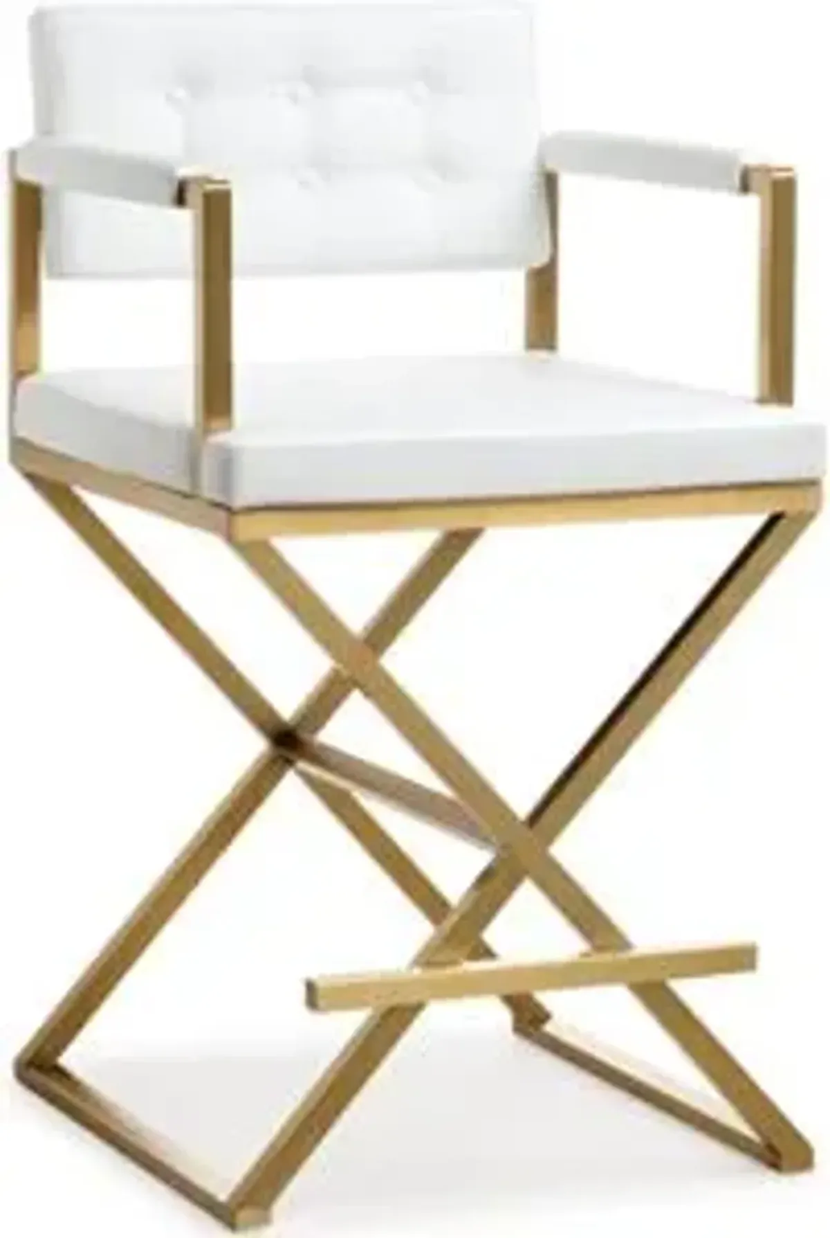 Director White Performance Vegan Leather and Gold Steel Counter Stool