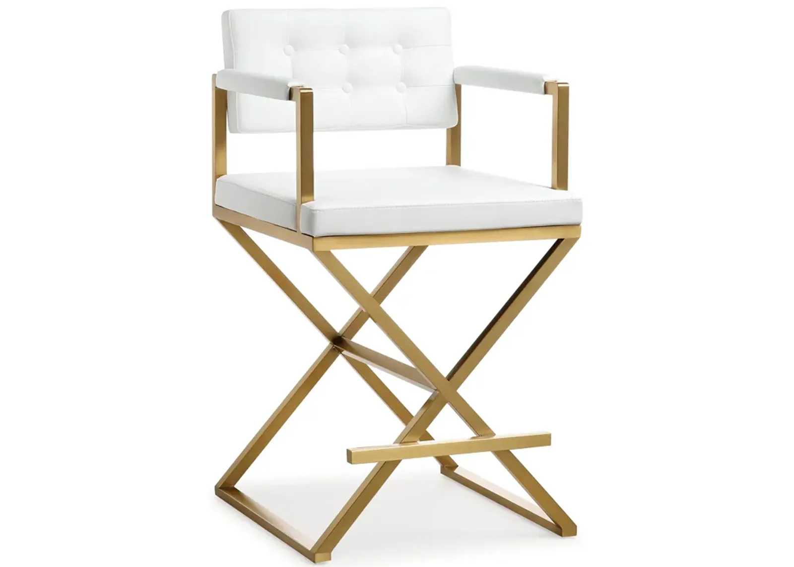 Director White Performance Vegan Leather and Gold Steel Counter Stool