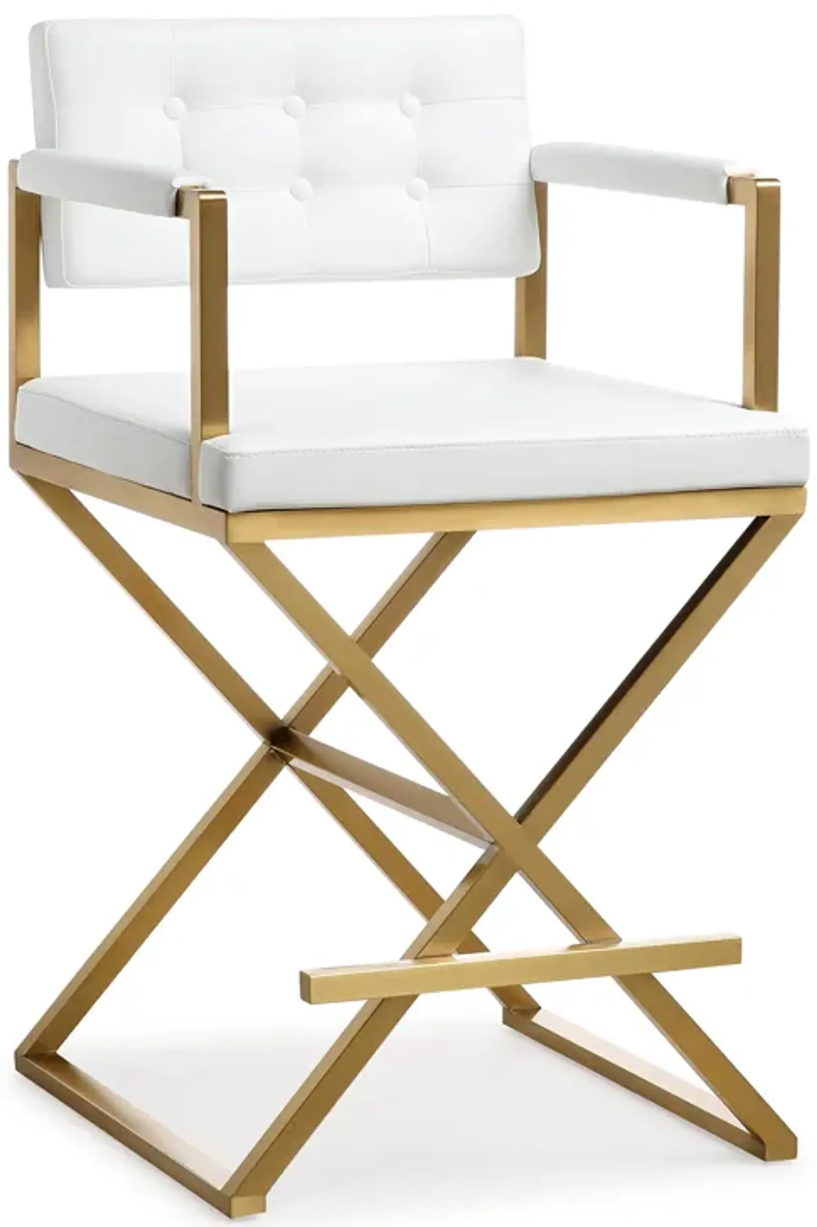 Director White Performance Vegan Leather and Gold Steel Counter Stool