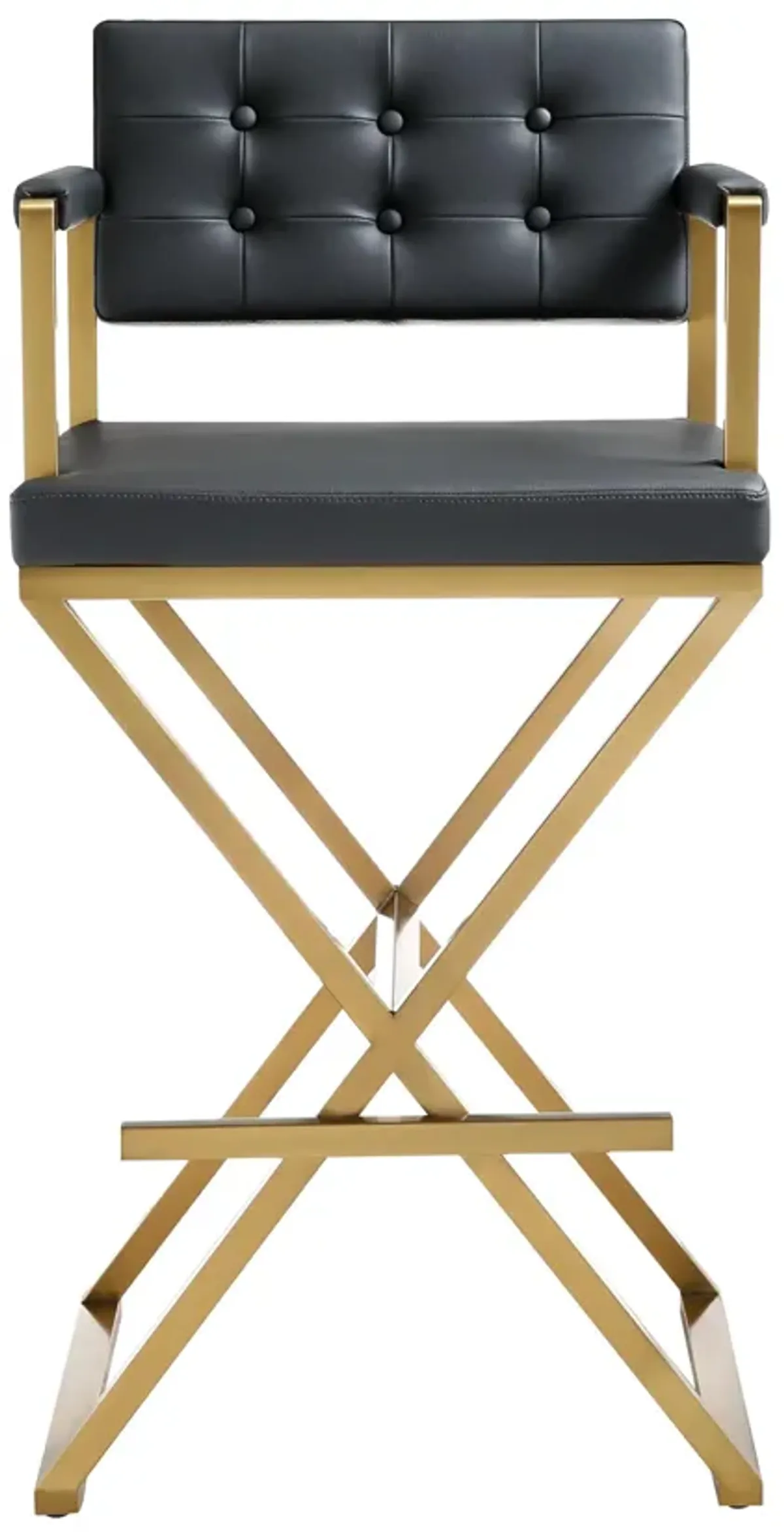 Director Black Performance Vegan Leather and Gold Steel Barstool