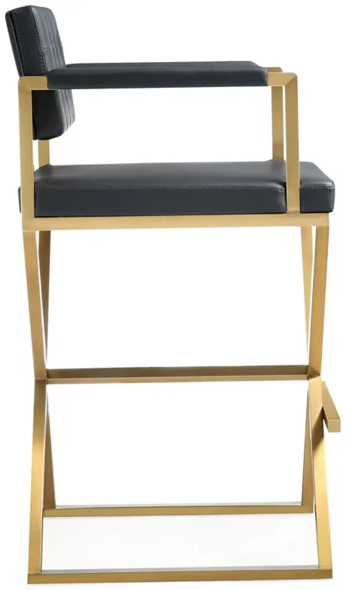 Director Black Performance Vegan Leather and Gold Steel Barstool