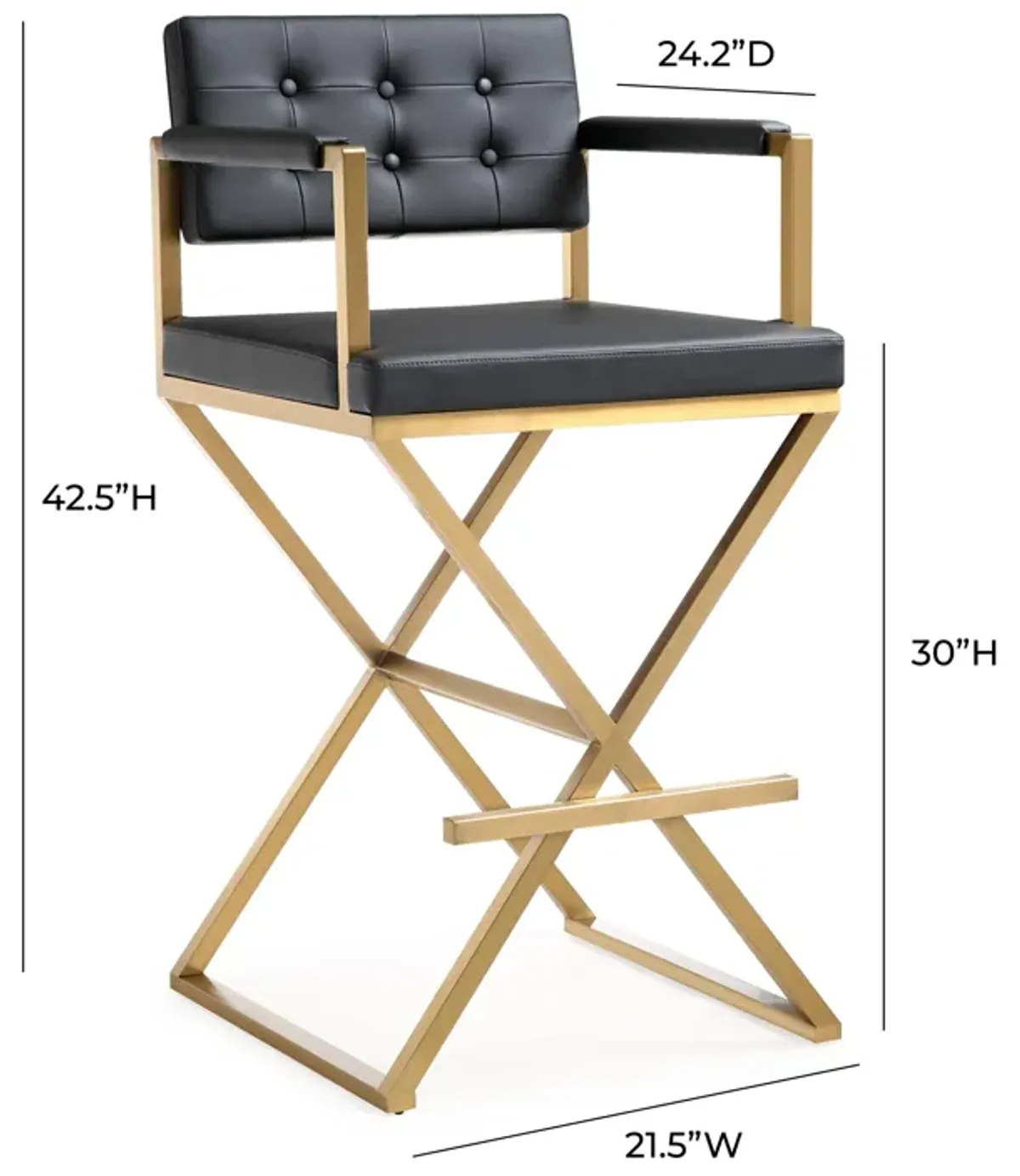 Director Black Performance Vegan Leather and Gold Steel Barstool