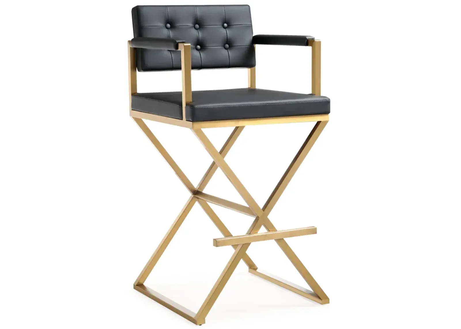 Director Black Performance Vegan Leather and Gold Steel Barstool