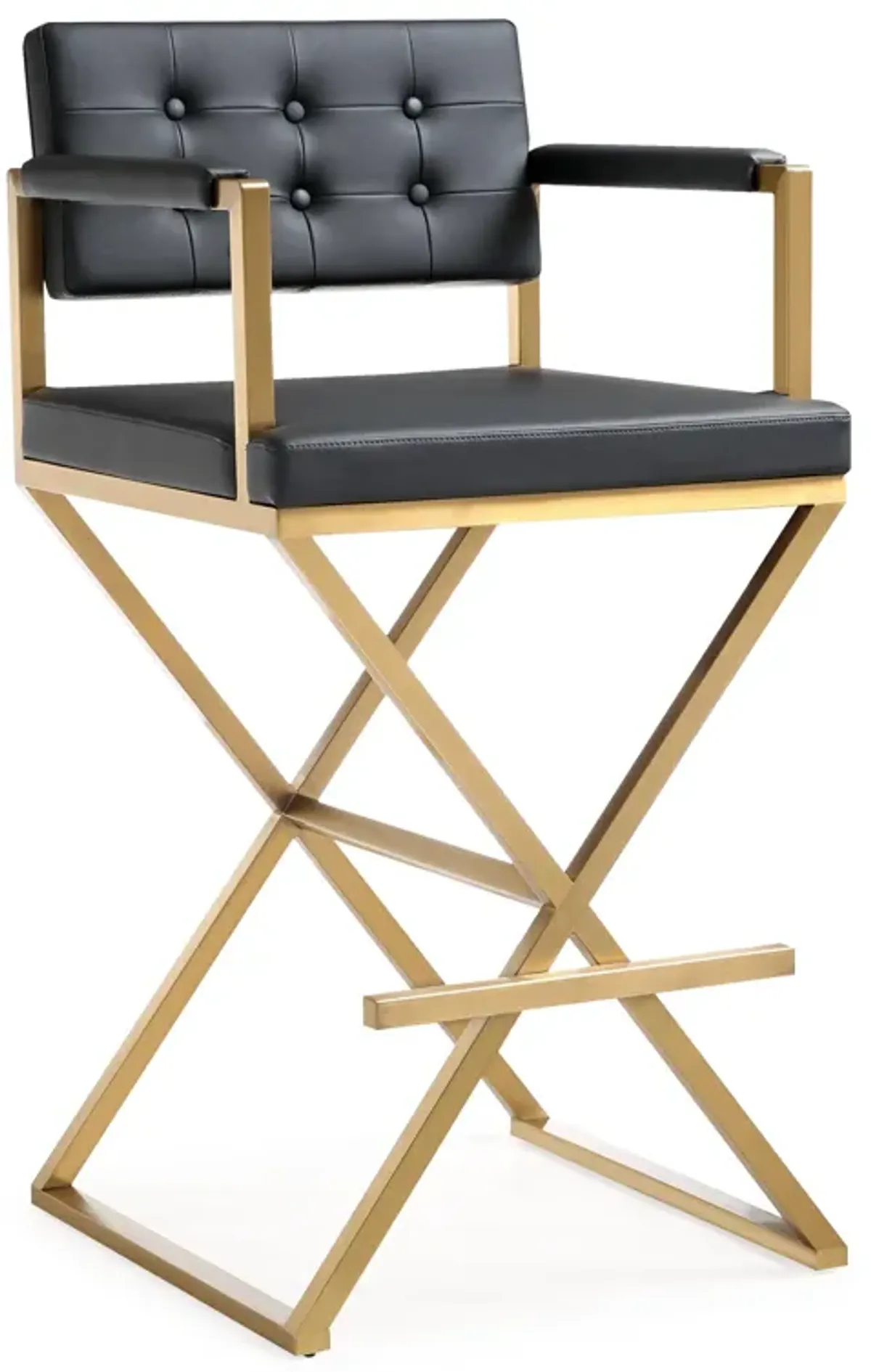 Director Black Performance Vegan Leather and Gold Steel Barstool