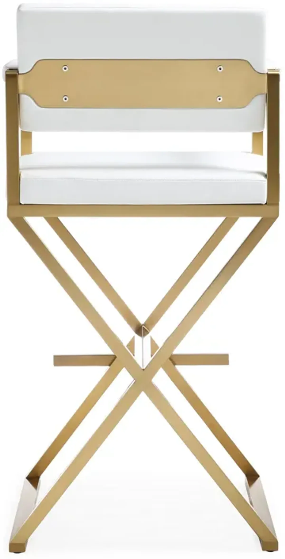 Director White Performance Vegan Leather and Gold Steel Barstool