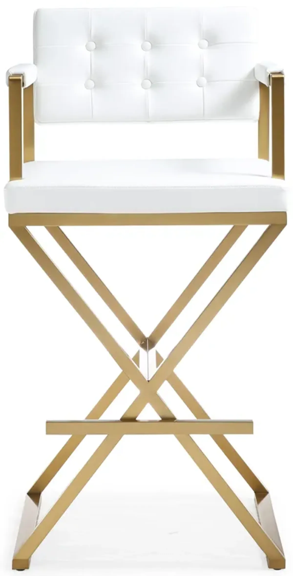 Director White Performance Vegan Leather and Gold Steel Barstool