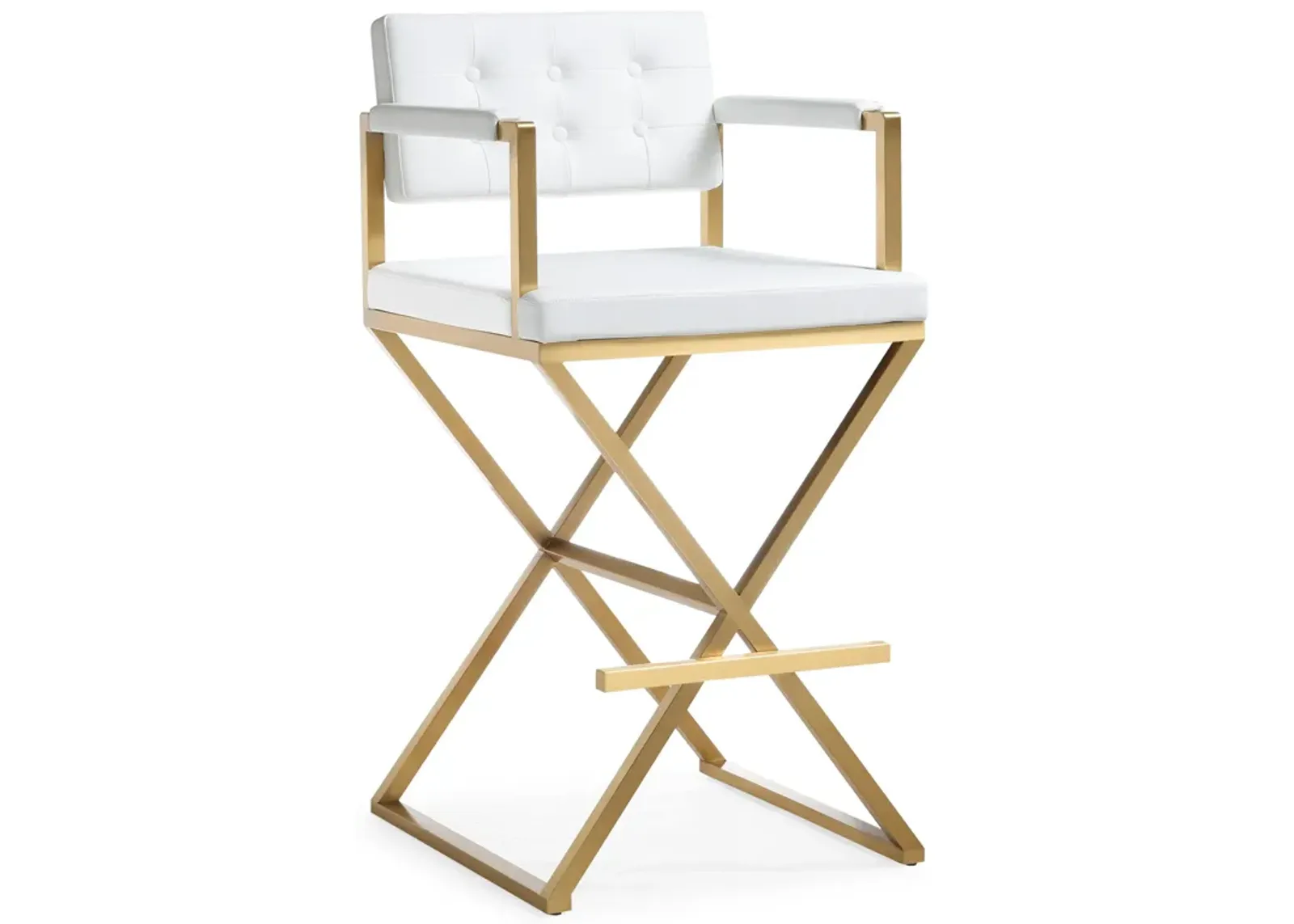 Director White Performance Vegan Leather and Gold Steel Barstool