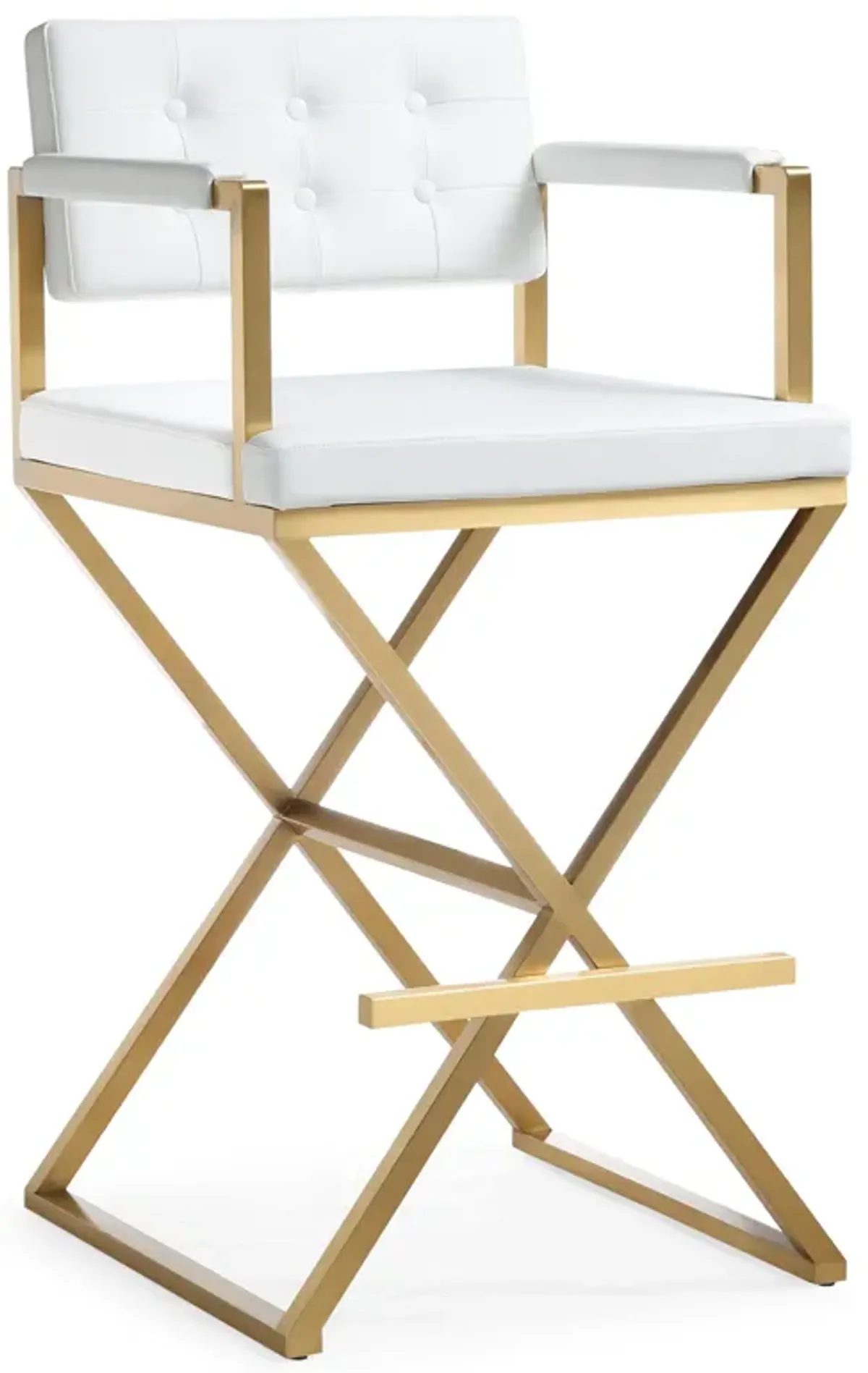 Director White Performance Vegan Leather and Gold Steel Barstool