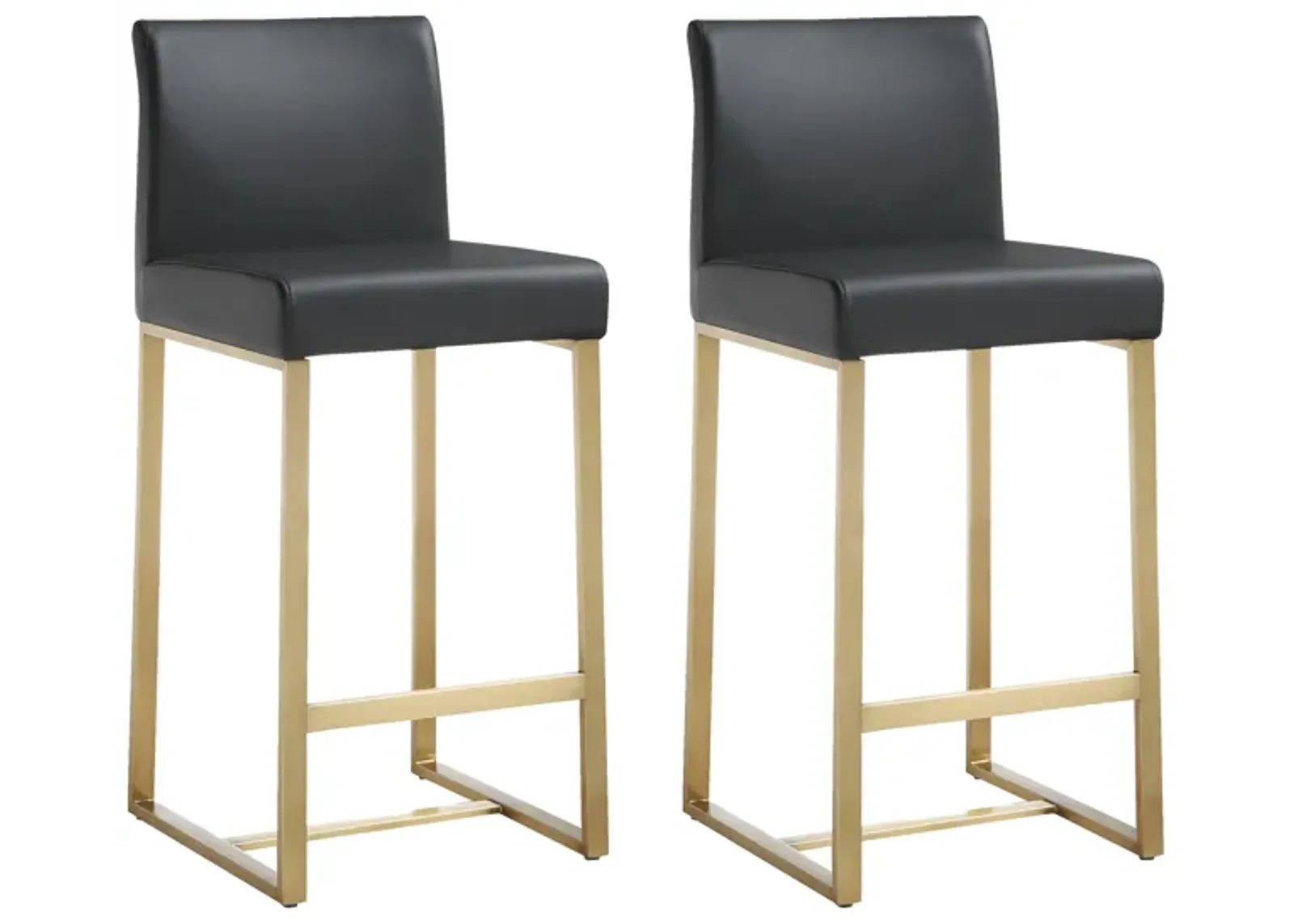 Denmark Black Performance Vegan Leather and Gold Steel Counter Stool - Set of 2