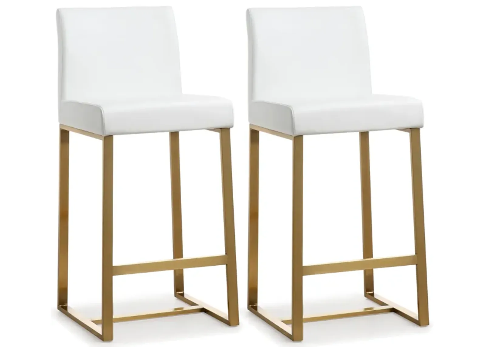 Denmark White Performance Vegan Leather and Gold Steel Counter Stool - Set of 2