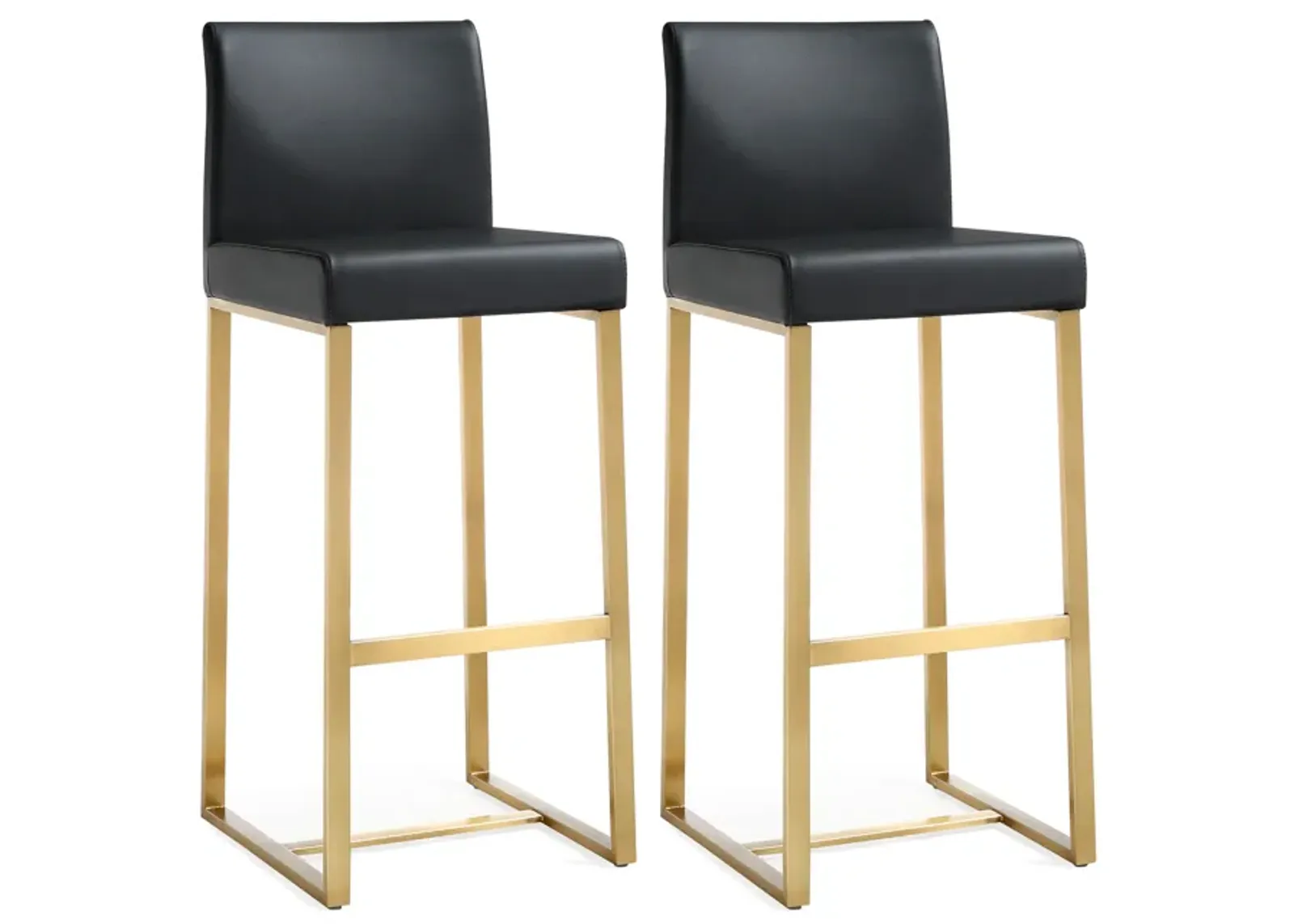 Denmark Black Performance Vegan Leather and Gold Steel Barstool - Set of 2