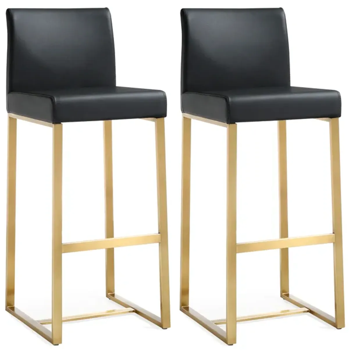 Denmark Black Performance Vegan Leather and Gold Steel Barstool - Set of 2