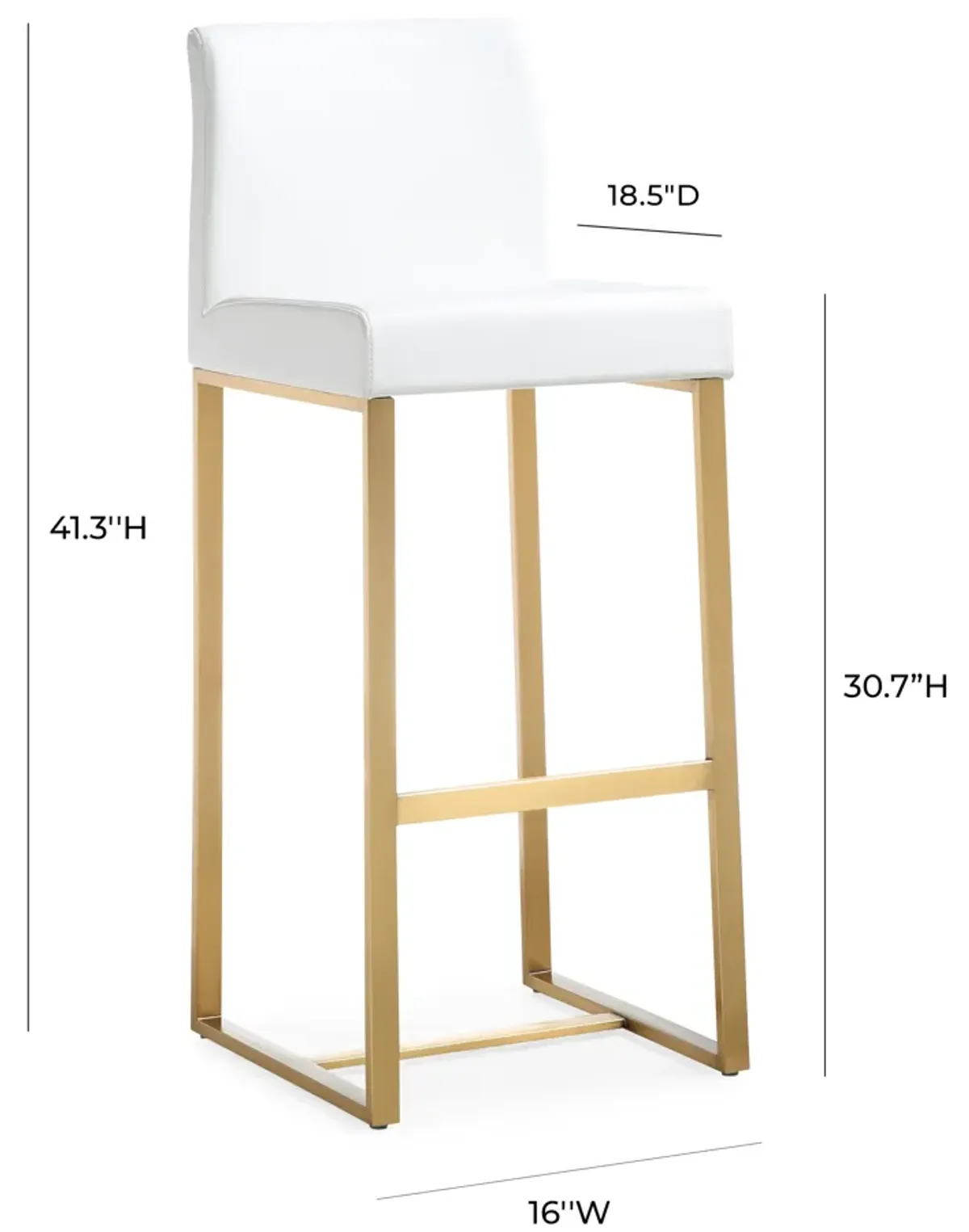 Denmark White Performance Vegan Leather and Gold Steel Barstool - Set of 2