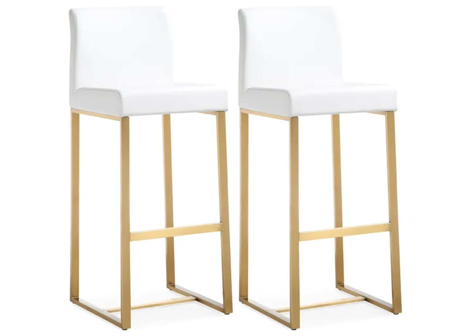 Denmark White Performance Vegan Leather and Gold Steel Barstool - Set of 2