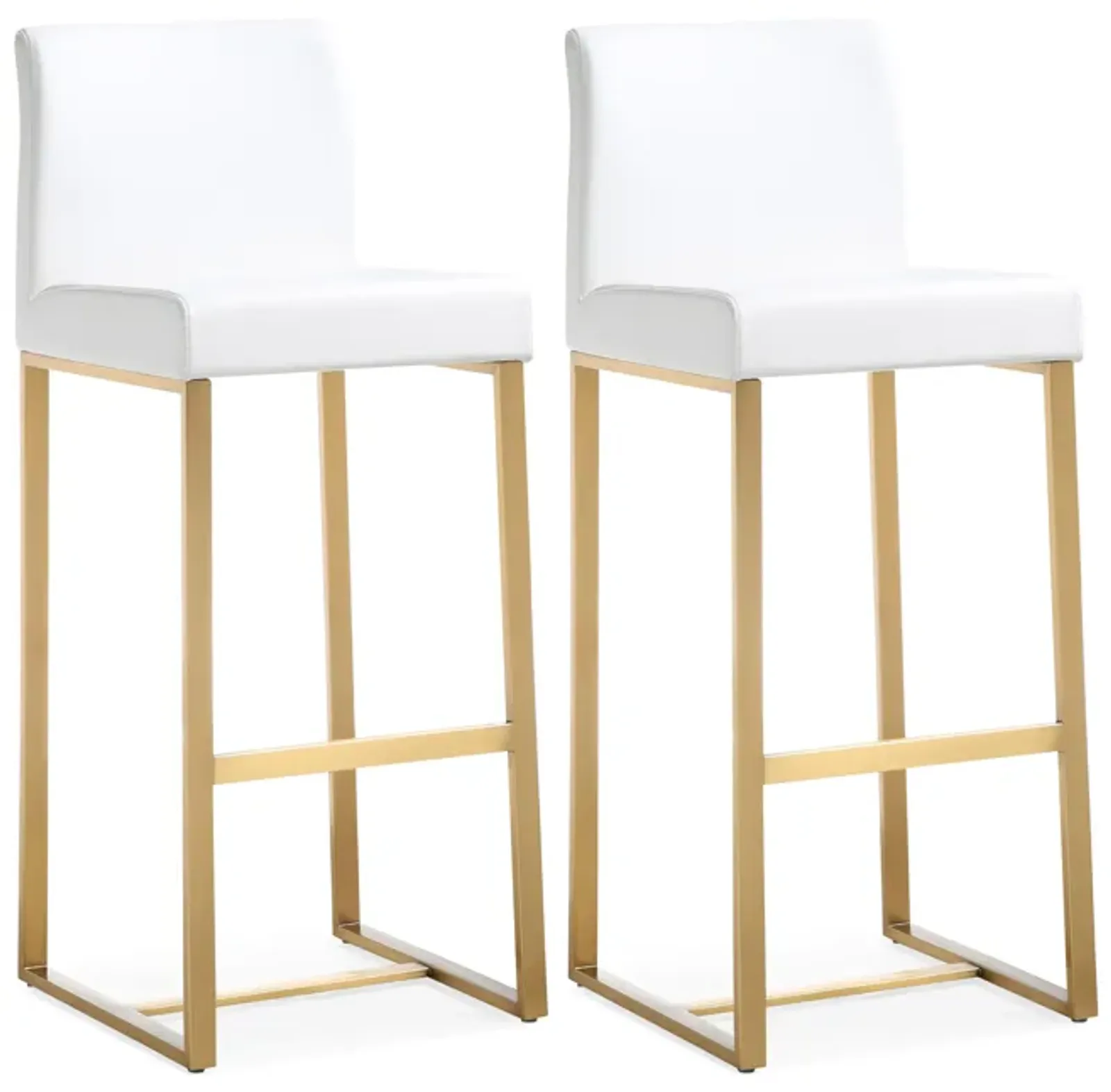 Denmark White Performance Vegan Leather and Gold Steel Barstool - Set of 2