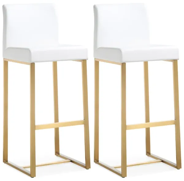Denmark White Performance Vegan Leather and Gold Steel Barstool - Set of 2
