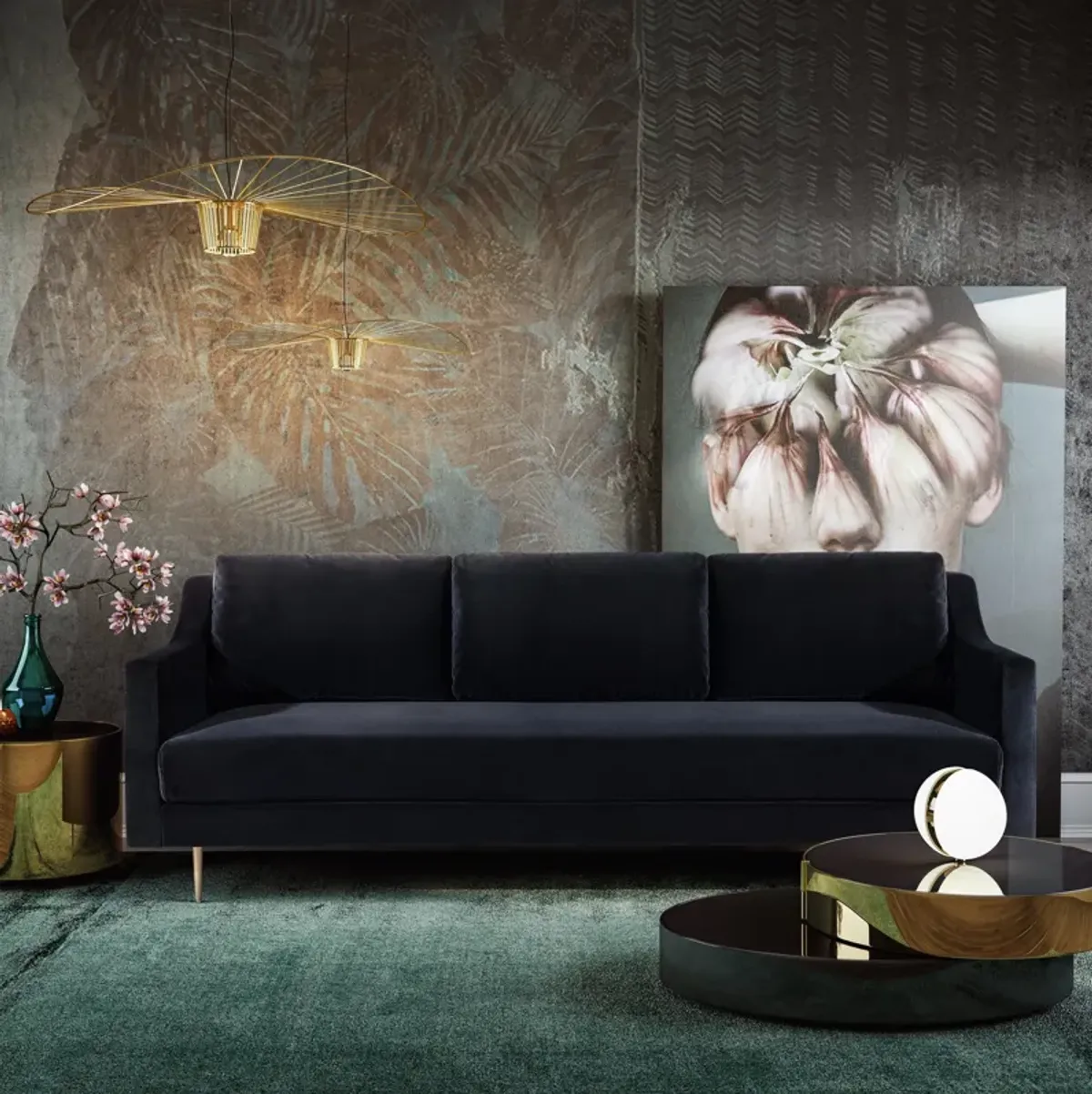 Milan Black Velvet Sofa