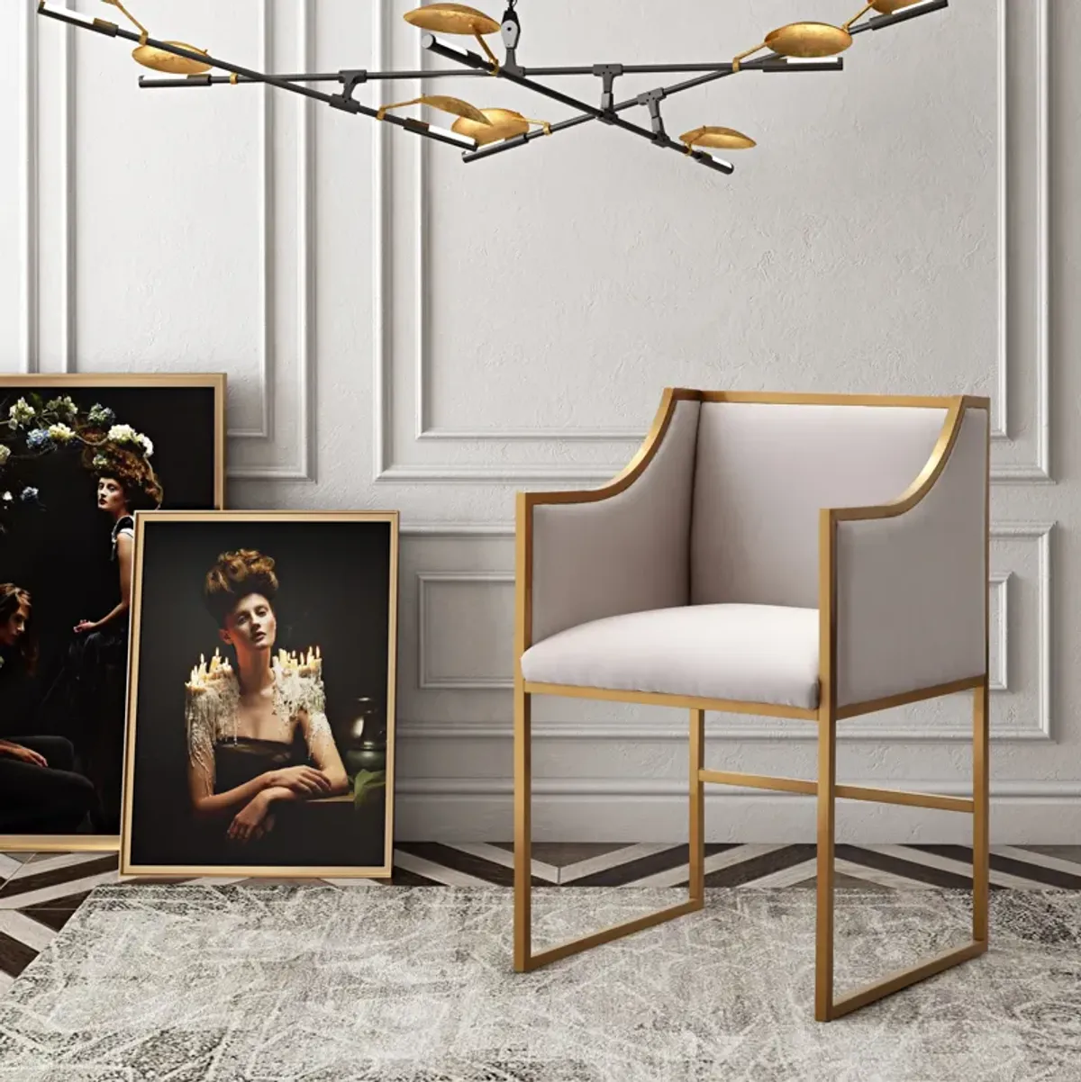 Atara Cream Velvet Gold Chair