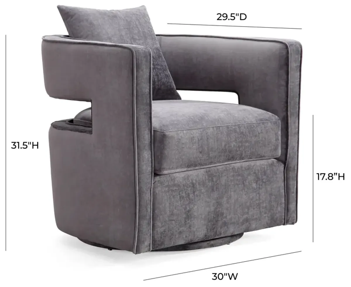 Kennedy Grey Textured Velvet Swivel Chair