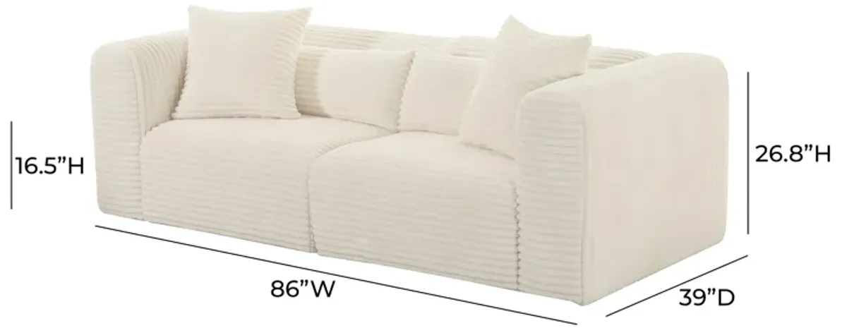 Tarra Fluffy Oversized Cream Corduroy Modular Loveseat