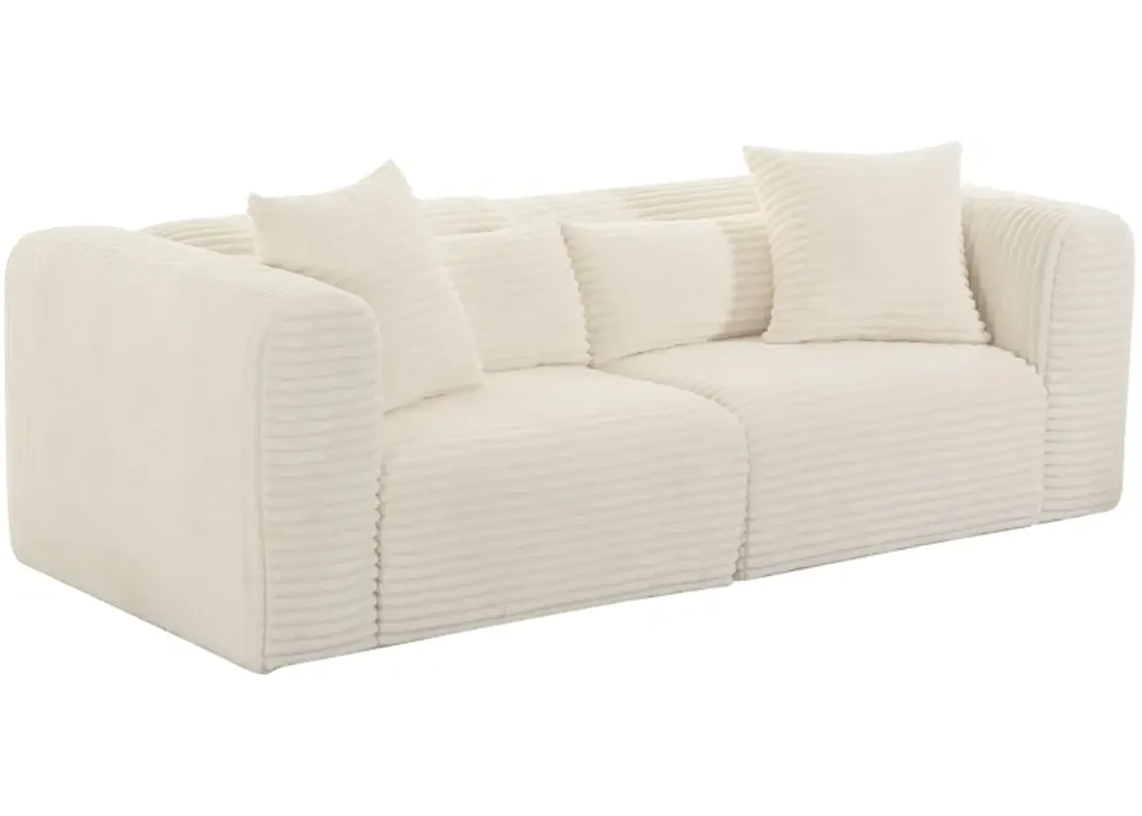 Tarra Fluffy Oversized Cream Corduroy Modular Loveseat