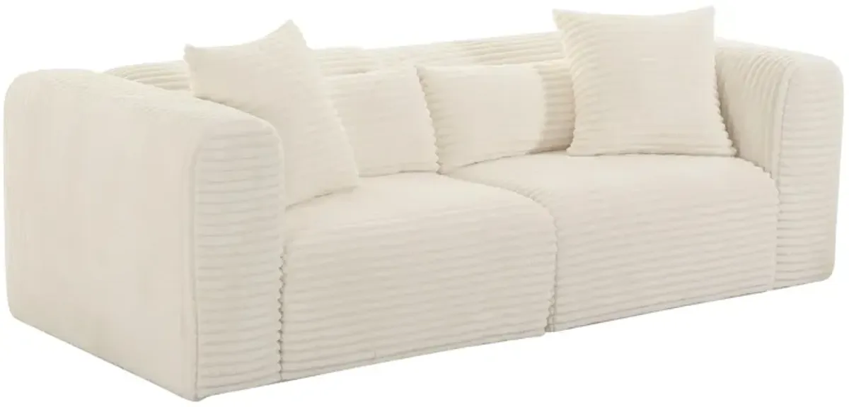 Tarra Fluffy Oversized Cream Corduroy Modular Loveseat