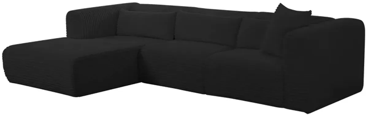 Tarra Fluffy Oversized Black Corduroy Modular LAF Sectional