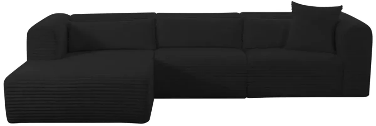 Tarra Fluffy Oversized Black Corduroy Modular LAF Sectional