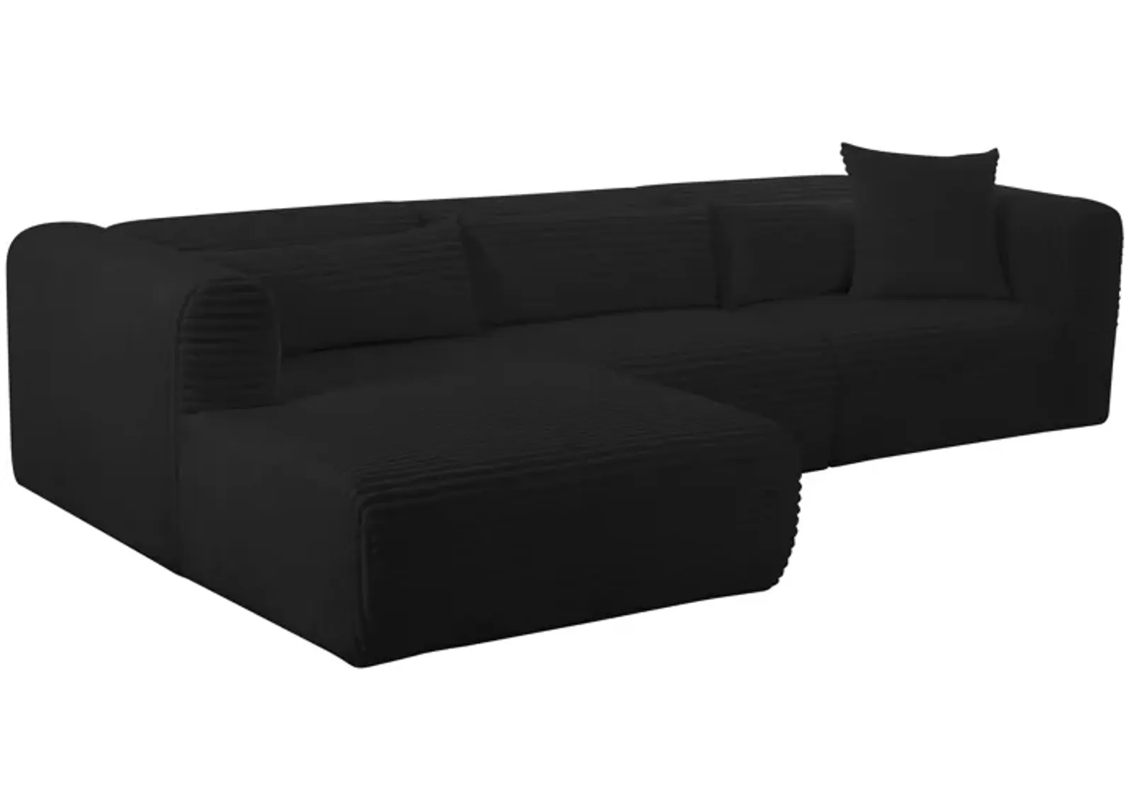 Tarra Fluffy Oversized Black Corduroy Modular LAF Sectional