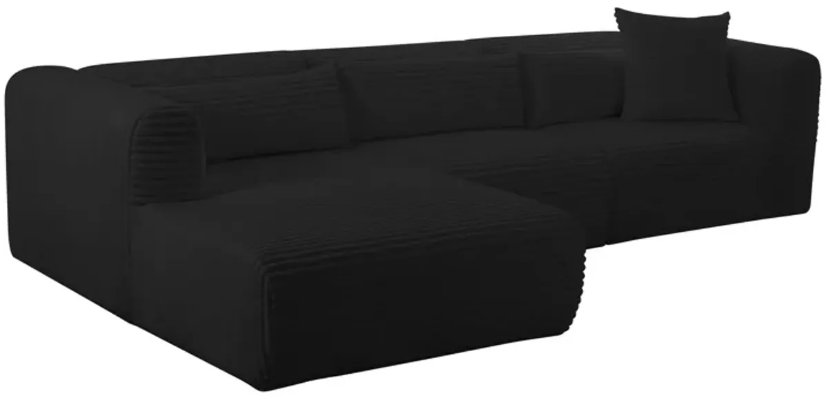 Tarra Fluffy Oversized Black Corduroy Modular LAF Sectional