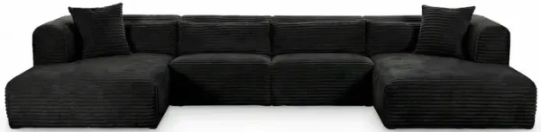 Tarra 4-Piece Fluffy Oversized Black Corduroy Modular U-Sectional