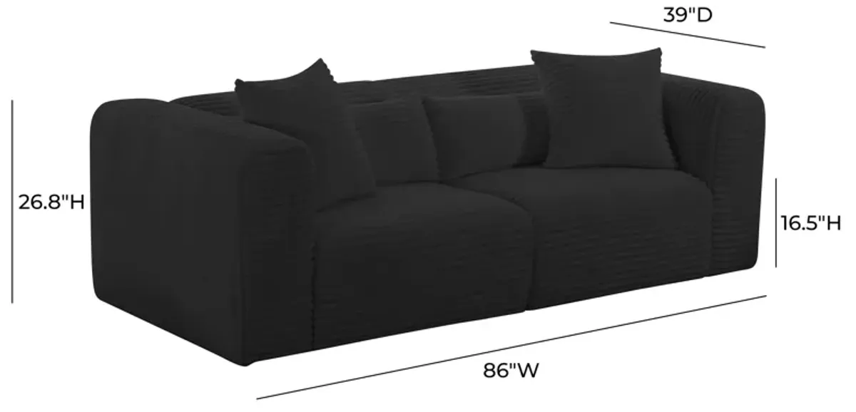 Tarra Fluffy Oversized Black Corduroy Modular Loveseat