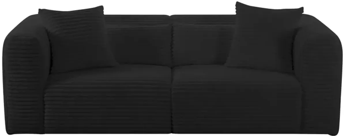 Tarra Fluffy Oversized Black Corduroy Modular Loveseat