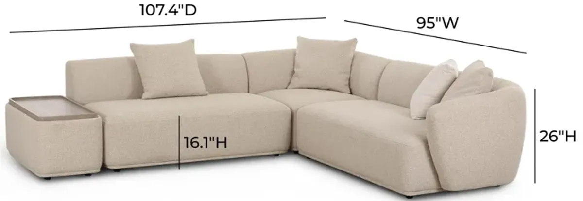 Sylvie Cream Boucle 4-Piece Right Chaise Sectional