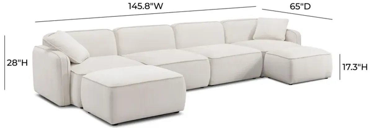 Travie White Sand Performance Corduroy Velvet 6-Piece Modular U-Sectional