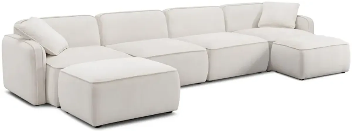 Travie White Sand Performance Corduroy Velvet 6-Piece Modular U-Sectional