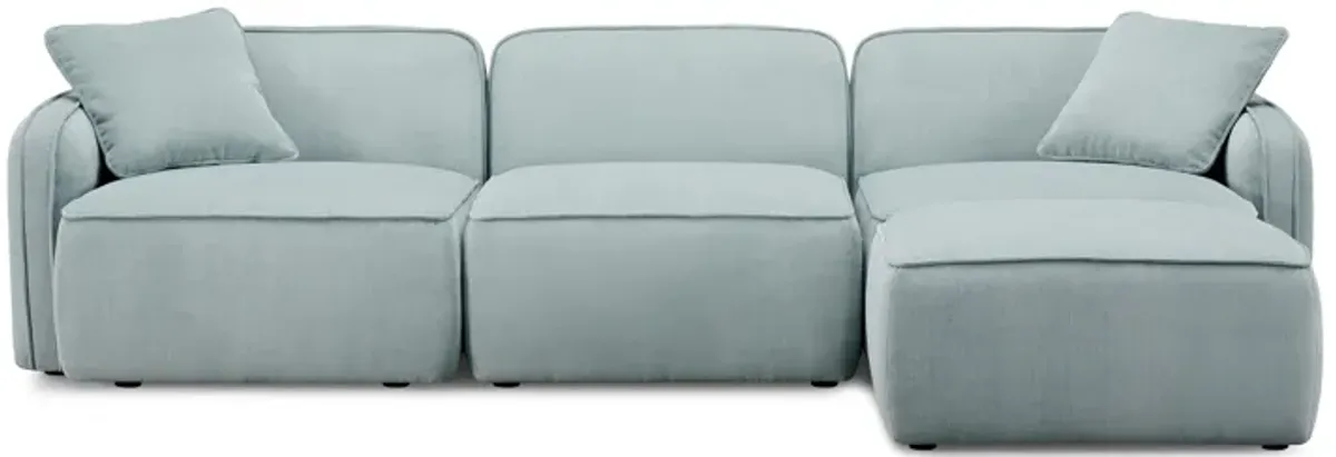 Travie Sea Blue Performance Corduroy Velvet 4-Piece Modular Sectional