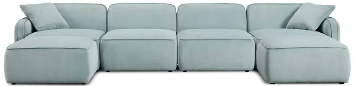 Travie Light Green Performance Corduroy Velvet 6-Piece Modular U-Sectional