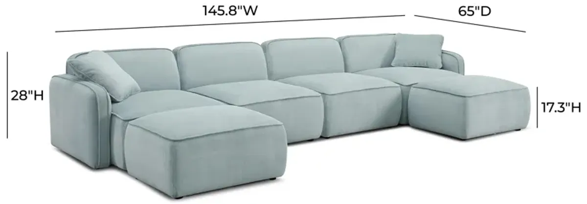 Travie Light Green Performance Corduroy Velvet 6-Piece Modular U-Sectional