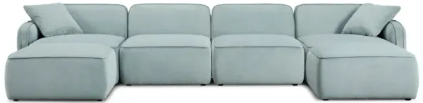 Travie Sea Blue Performance Corduroy Velvet 6-Piece Modular U-Sectional