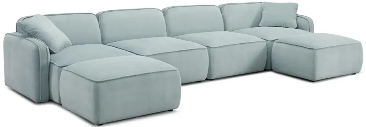 Travie Light Green Performance Corduroy Velvet 6-Piece Modular U-Sectional